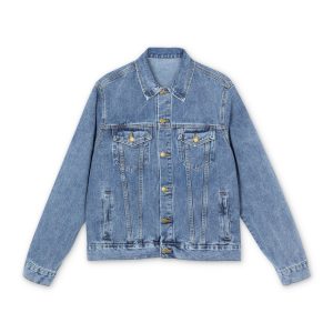 vintage smile denim jacket — retro red embroidered back graphic
